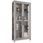 BELLEZE Storage Cabinet, Tall Bookshelf or Display Cabinet for Living Room Bedroom, Curio Cabinet with Tempered Glass Doors, Trophy Display Case, Storage/Organization - Avalon (Gray Wash)