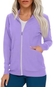 Purple XXL Women's Scrub Jacket Set - Zip Up Long Sleeve Scrub Tops - Nurse Jackets