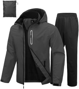 Men's Waterproof Golf Rain Suit Rain Gear Light Grey Jacket Black Pants XXL