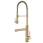 Kraus KPF-1603BG Brass Artec Pro 2-Function Gold Finish Commercial Style Pre-Rinse Kitchen Faucet with Pull-Down Spring Spout and Pot Filler, 24.75 Inch, Brushed Gold