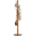 IBUYKE Free Standing Hall Coat Tree with 8 Hooks, Stand Tree Rack with Round Base, Entryway Coat Stand for Purses, Clothes, Scarves, for Hallway, Bedroom, Living Room, Brown WD-113