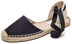 U-lite Women's Espadrille Flat Sandals Closed Toe Ankle Wrap,Classic Lace Up Summer Dressy Flat Shoes Black 8, Black, 8