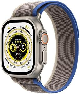 Apple Watch Ultra (GPS + Cellular, 49mm) Smart Watch - Titanium Case with Blue/Grey Trail Loop - S/M. Fitness Tracker, Precision GPS, Action Button, Extra-Long Battery Life, Brighter Retina Display