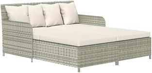 Outsunny Rattan Outdoor Daybed, 2-Person Sunbed Loveseat with Soft Cushions, 4 Pillows, Curved Backrest & Armrest, Double Sun Lounger for Poolside, Balcony Porch, Beige