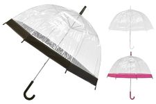 Celino™ 23''Large Clear See Through Dome Umbrella Ladies Transparent Walking Rain Brolly (Pink)