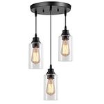 BANGANMA Modern Black Farmhouse Clear Glass Cylinder Pendant Light Fixture,Mini Pendant Lighting for Kitchen Island Dining Room,Matte Black Adjustable Hanging Ceiling Lighting.(1Pack)