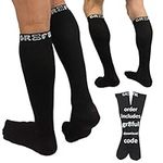 gr8ful® Compression Socks for Men & Women | Fab for Running, Calf Injury, Shin Splints, Achilles Tendonitis, Travel & Pregnancy | Reduce Swelling + Pain, Aid Recovery. Black, 15-20mmhg, 1 Pair L/XL