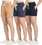 3 Pack: Women’s Cotton French Terry Shorts Pockets Ladies Summer Casual Running Yoga Lounge Walking Athletic Hiking Tennis Workout Active Travel Pockets Drawstring Sweat Summer Gym- Set 6, XL