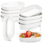 Foraineam 10 Pack White Ramekins, Porcelain Souffle Dishes, Oval Crème Brulée Ramekins for Baking, 6 Ounce Dessert Bowls Set for Soufflé, Pudding, Quiche, Snack, Custard, Dishwasher and Oven Safe