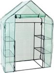 Sunnydaze Deluxe Portable Walk-in Greenhouse with 4 Shelves - Rectangle Greenhouse for Vegetables with Roll-Up Door - Iron Tube Frame with 4 Steel Wire Shelves and PE Covering - Green