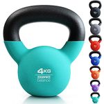 Core Balance 4kg Kettlebell Weight Cast Iron Neoprene Coated Heavy Duty Strength Training (Teal)