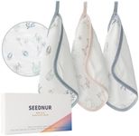 SEEDNUR Baby Washcloths, Soft Burp Cloths, Absorbent Baby Bath Towels-4 Layer Design-Reusable Baby Wipes Newborn Bath Face Towel for Delicate Skin, Wash Cloths for Shower and Baby Essentials - 3 Pack