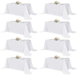sancua White Table Cloths Rectangle, 8 Pack 90x132 Inch Tablecoths Rectangular for 6 Foot Tables - Washable Polyester Fabric Table Cover for Wedding, Birthday Party, Banquet Reception