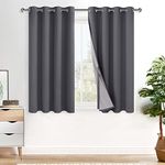 XWZO 100% Blackout Curtains 45 Inches Long - Privacy Protection & Noise Blocking Window Draperies Grommet Top with Black Liner for Bedroom/Living Room, Dark Grey, W52 x L45, Set of 2