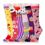 SEEYAN Girls Knee High Socks Long Funny Boot Kids Crazy Animal Pattern Tall Cute Fun Child Socks For Girls Gifts 6 Pairs (Bear+Fox+Cat+Rabbit)