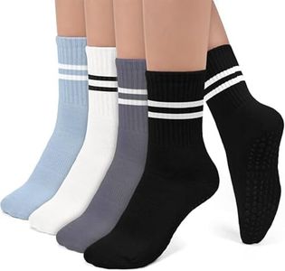 BLONGW Pilates Socks Yoga Socks with Grips for Women Non-Slip Grip Socks for Pure Barre, Ballet, Dance, Workout, Hospital, 4 Black/Gray/White/Blue- 4 Pairs, Small-Medium