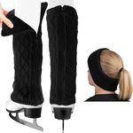 Mebiosi Figure Skating Leg Warmers and Headband Set，Knitted Ankle Warmer Zipper Fleece Lined Thermal Fabric(Black)