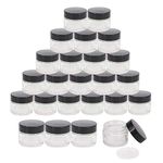 BPFY 24 Pack 2 oz Round Clear Glass Cosmetic Jars with Inner Liners and Black Lids, Travel Jars, Refillable Containers for Makeup, Cream, Lotion, Sugar Scrubs, Eye Shadow, Slime, Paint, Jewelry