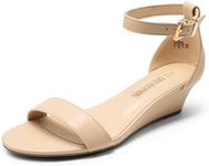 DREAM PAIRS Women's Ingrid Ankle Strap Low Wedge Sandals NUDE-PU-1 Size 9