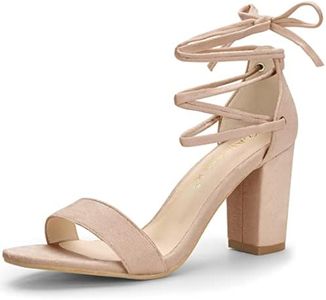 Allegra K Women's Tie Up Strappy Heels Chunky High Heels Nude Sandal 9 M US