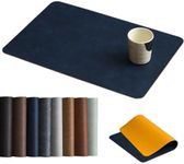 Univo Colors Washed Cowhide Pattern PU Leather Big Placemats Set of 6 Heat Resistant Kitchen Table Mats, Waterproof Wipeable for Party Decoration(Big Size-Navy Retro Cowhide Pattern)