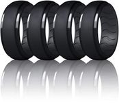 Dookeh Breathable Silicone Wedding Rings for Men - Skin Safe Mens Rubber Wedding Bands - Improved Design for Crossfit Workout Swimming Firefighters Military (All Black, Size 7)