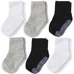 CozyWay Non Slip Toddler Socks with Grip for Boys Girls Baby Infants Kids Anti Skid Cotton Crew Socks Black/White/Gray 6 Pairs 1-3T