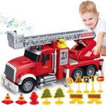 Kids Toys for 3 4 5 6 7 8 Years Old Boys, 15" Large Fire Truck Toy, Friction Powered Fire Rescue Truck Vehicle Toy with Lights and Sirens Sounds, Water Pump, Ladder, Birthday Gifts for Boys Girls