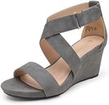 DREAM PAIRS Women's Elastic Ankle Strap Wedge Sandals,Size 8,Grey/Nubuck,SANDI