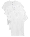 POLO RALPH LAUREN Men's Classic Fit Cotton V-Neck Undershirt 3-Pack, White/Cruise Navy, Large