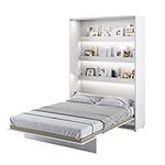 Arthauss Vertical Wall Bed: Hidden Bed with Fold Down Functionality - Compact and Multifunctional with Convenient Shelves - Stylish and Efficient Bed Solution 140 x 200cm in White Matt