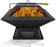 ASAB Fire Pit | Outdoor Garden Fire Pit | Square BBQ Grill Firepit | Chimnea Bowl Fire Pit Brazier | Wood Burning Charcoal BBQ Grill For Camping Bonfire Patio And Backyard