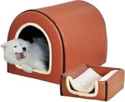 Blessing Dog House, Portable Cat Igloo Bed with Removable Cushion, 2 in 1 Washable Cozy Dog Igloo Bed Cat Cave, Foldable Non-Slip Warm for Pets Puppy Kitten Rabbit (Brown, X-Large)