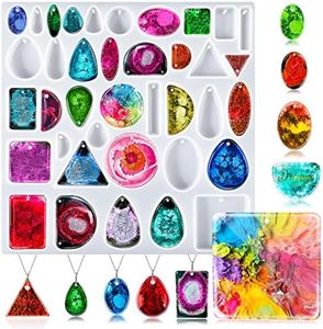 BABORUI Resin Molds Jewelry, 38 Cavities Pendant Silicone Molds for Epoxy with 40Pcs Jump Rings, DIY Resin Casting for Pendant, Earrings, Necklace, Keychains