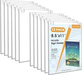 MaxGear Acrylic Sign Holder 8.5 X 11 Wall Mount Sign Holder Clear Plastic Picture Frames Portrait Style with Tape Adhesive and Screws for Office, Home, Store, Restaurant - Vertical, 12 Pack