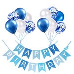 Happy Birthday Banner, Black Gold silver Party Decorations Happy Birthday Bunting Banners, 12 inch Happy Birthday Balloons Perfect for Birthday Party Decorations (blue)