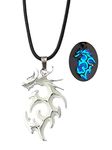 Luminous Dragon Necklace for Men Glow in The Dark Necklace Night Fluorescence Necklace Sliver Animal Pendant Necklace Cool Rope Necklace for Boy Halloween Costume Jewelry (Blue)