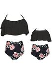 OMZIN Mommy and Me Swimsuits Ruffles High Waisted Mom and Me Bathing Suits Family Matching Bikini Sets BLK BLK Flower 6-8 Years