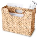 Chi An Home Wicker Magazine Basket, Water Hyacinth Organizer for Files, Books & Newspapers, Divided Rattan Basket with Handle, Skinny Storage for Dorm, Office, Living Room Essentials