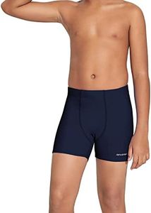 DEVOROPA Youth Boys Swim Shorts Square Leg Swimsuit Nylon Swimming Boxer Brief UPF 50+ Navy L