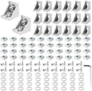 PETOX 20 Set Silver 4040 Series Aluminum Extrusion Profile Connector, Includes 1pc Wrench, 20pcs 3540 Corner Bracket, 40pcs M8 T-Slot Sliding Nuts and Hex Screw Bolt for 20S Aluminum Rail Accessories