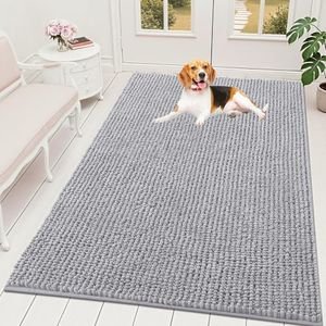 OLANLY Dog Door Mat for Muddy Paws 70x46, Ultra Absorbent Chenille Mud Doormat, Non-Slip Washable and Dirt Trapping Doormat for Indoor Entryway, Quick-Dry Indoor Pet Bed Mats for Dogs, Light Grey