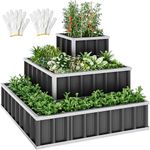 YITAHOME 4x4x2FT 3 Tiers Large Raised Garden Bed, 3 Installation Methods for DIY Outdoor Metal Patio Planter Box with Gloves and Reinforced Frame for Deep-Rooted Plants Vegetables Flowers (Dark Gray)