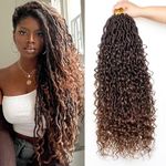 Mscat 18Inch 8 Packs Ombre Goddess Faux Locs Crochet Hair Soft Locs With Curly Ends Pre looped Hippie Locs Crochet Braids Hair Extensions (14Strands/Pack T30#)