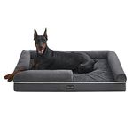 Feandrea Orthopedic Dog Bed, Dog Sofa with Sides, Removable Washable Cover, 120 x 85 x 20 cm, Non-Slip Bottom, Dark Grey PGW078G01