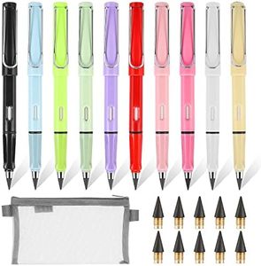 10 Pcs Inkless Pencils Eternal Pencil with Pencil Case, Everlasting Pencil with 10 pcs Replacement Nibs,Infinite Pencil,Reusable Erasable Unlimited Writing for Student Adult Artist Writing Drawing