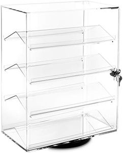 MOOCA Premium 360-Degree Rotating Acrylic Eyewear Showcase with 4 Removable Shelves and Key Lock, Acrylic Display Case, Ideal for Sunglasses, Jewelry, and Collectibles Display