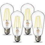 Volxon Vintage LED Edison Bulbs 60W Equivalent, E26 Led Bulb 800LM High Brightness, Warm White 2700K, Non-Dimmable, ST58 Light Bulbs E26 Base, ETL Listed Clear Glass (4 Pack)