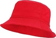 ZRWASKA® Unisex Bucket Hat Kids Reversible Boys, Girls Cotton Fishing Hats for Camping, Hiking, Traveling, Baseball Cap, Football Summer Beach Sun Hat Plain Colours Size 54 cm (Red)