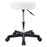 KKTONER Round Rolling Stool PU Leather Height Adjustable Swivel Drafting Work SPA Salon Stools Chair with Wheels (White)